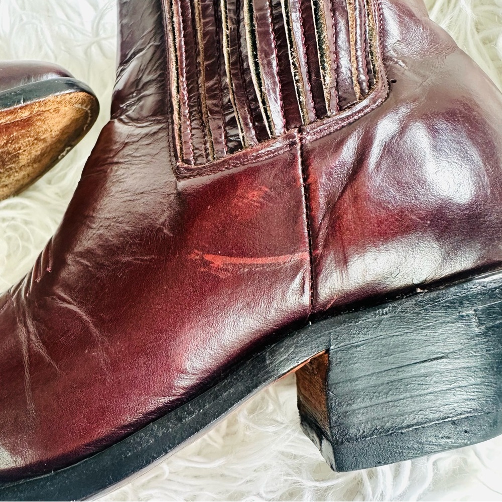 Mens Burgundy Leather Western Boots - Picture 7 of 16